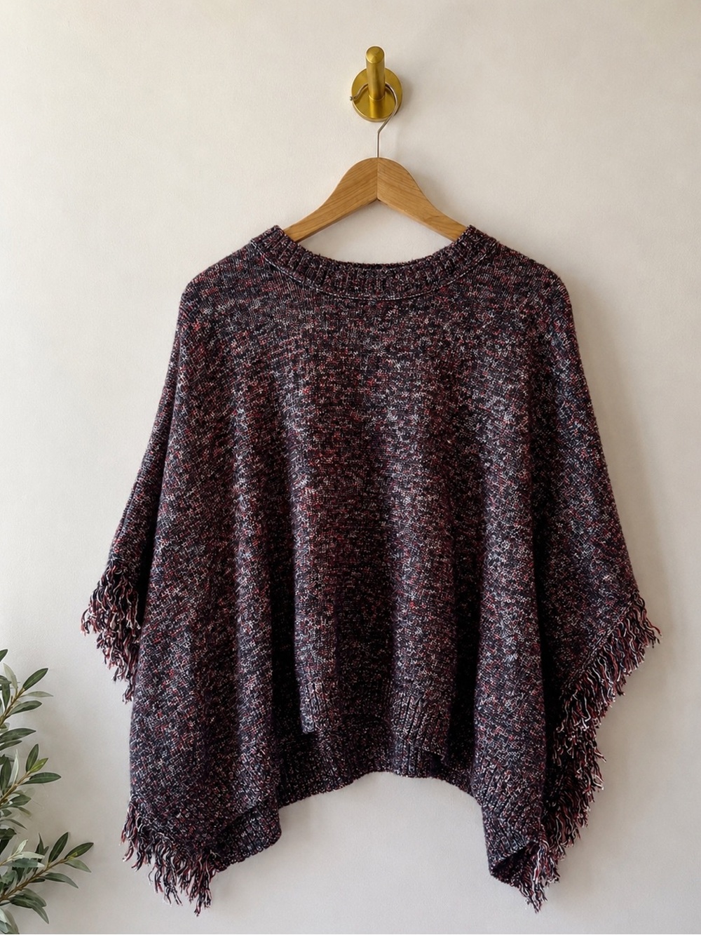 CAbi Merry Poncho Pullover Sweater with Fringe M/L